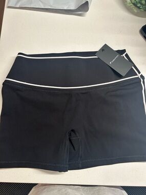 Fabletics Black High-Waist Bike Shorts with White Trim